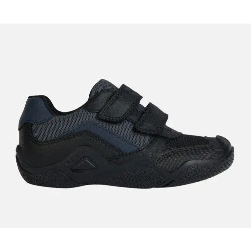 GEOX New Wader Boy LEATHER Sneakers Shoes 6 Big Kids Black ITALIAN PATENT J4530C